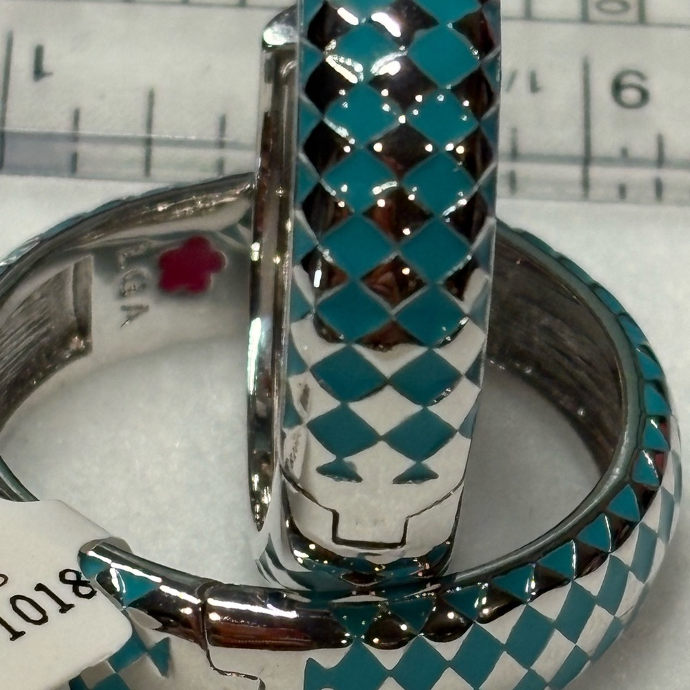 Lauren G Adam’s Turquoise Check Enamel Hoop Earrings - Women Jewelry